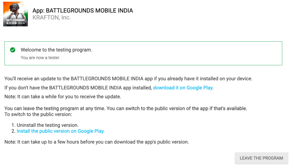 Get Battlegrounds Mobile India Early Access via Google Play Store
