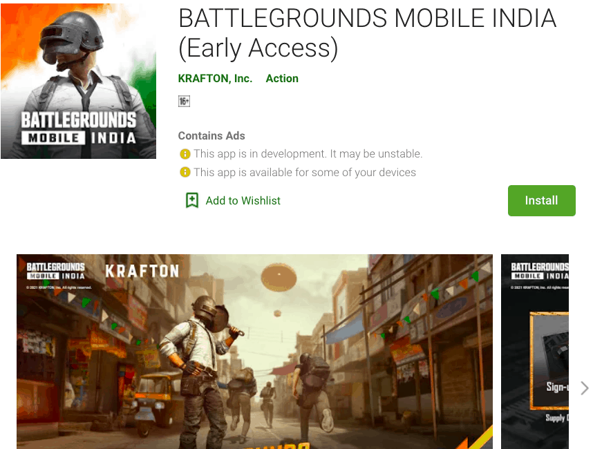 Get Battlegrounds Mobile India Early Access via Google Play Store